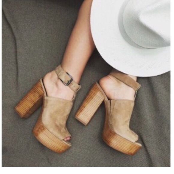 Rebecca Minkoff Cece Platform Sandals heels in light taupe nude shoes size 8 M - Picture 2 of 12